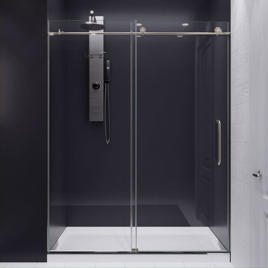 SD-AZ13-02BN - Madam Series 60 in. x 76 in. H Sliding Frameless Shower Door in Brushed Nickel  with Tsunami Guard Tempered Glass