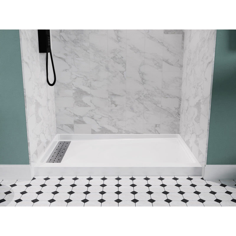 SB-AZ103L - Alexander Base Series 48 in. L x 32 in. W Alcove Shower Shower Pan Base with Left Drain in Glossy White Marine Acrylic
