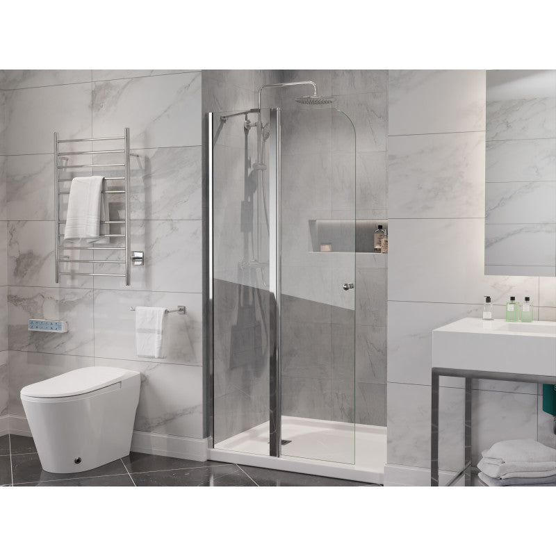SD-AZ14-01CH - Romance Series 33.3 in. x 72 in. H Hinged Frameless Shower Door in Chrome with Tsunami Guard Tempered Clear Glass