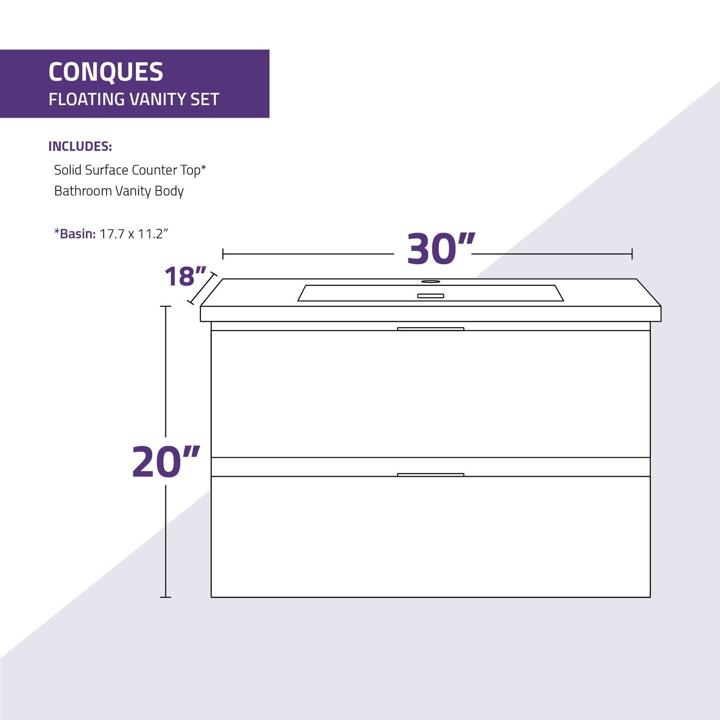 Conques 30 in W x 20 in H x 18 in D Bath Vanity with Cultured Marble Vanity Top in White with White Basin
