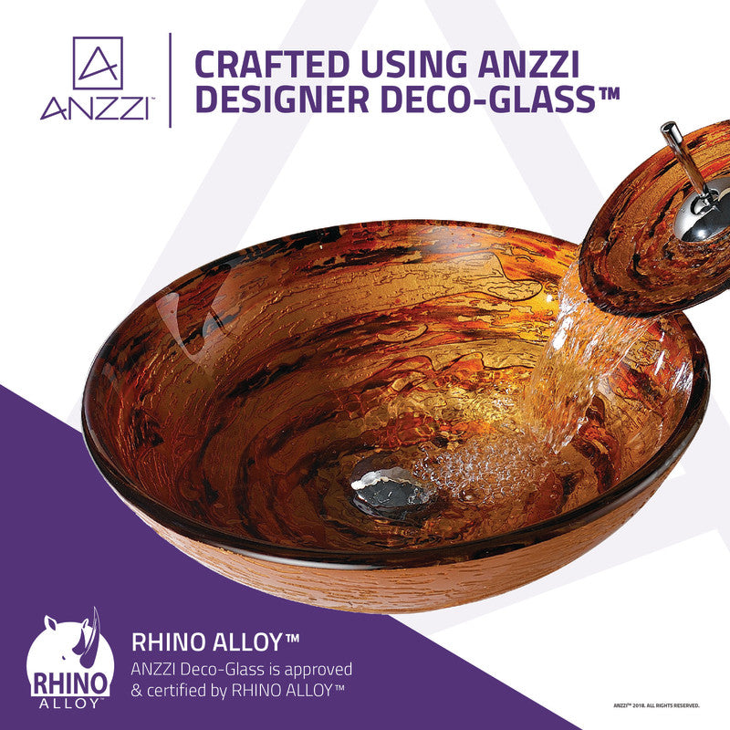 Komaru Series Vessel Sink in Brown with Pop-Up Drain and Matching Faucet in Lustrous Brown