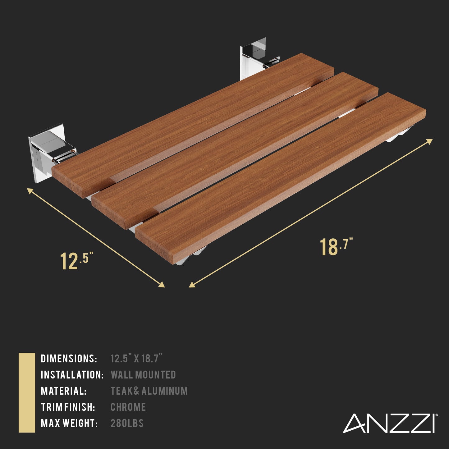Bohemian 18.7 in. Teak Wall Mounted Folding Shower Seat