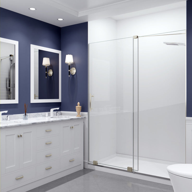 SD-AZ055-01BN - Longboat Series 60 in. x 76 in. H Sliding Semi-Frameless Shower Door in Brushed Nickel with Tsunami Guard Tempered Glass