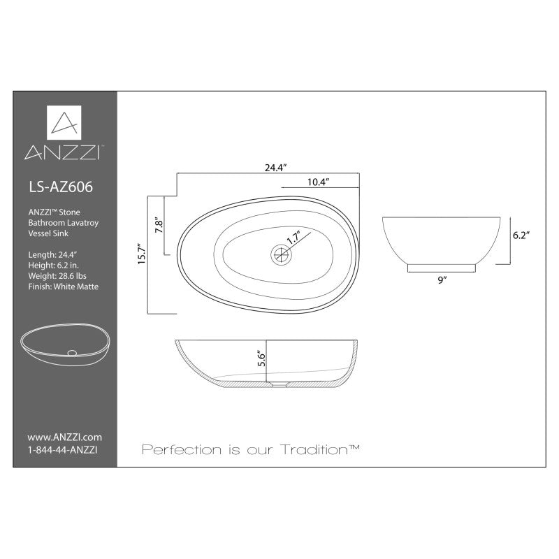 Trident One Piece Solid Surface Vessel Sink in Matte White