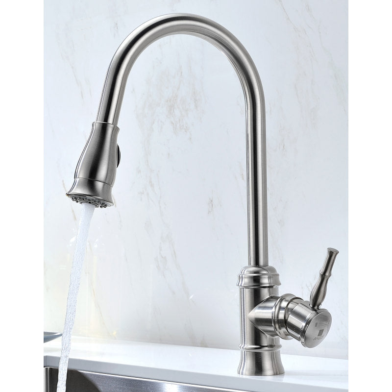 K36203A-130 - Elysian Farmhouse 36 in. Double Bowl Kitchen Sink with Sails Faucet in Brushed Nickel
