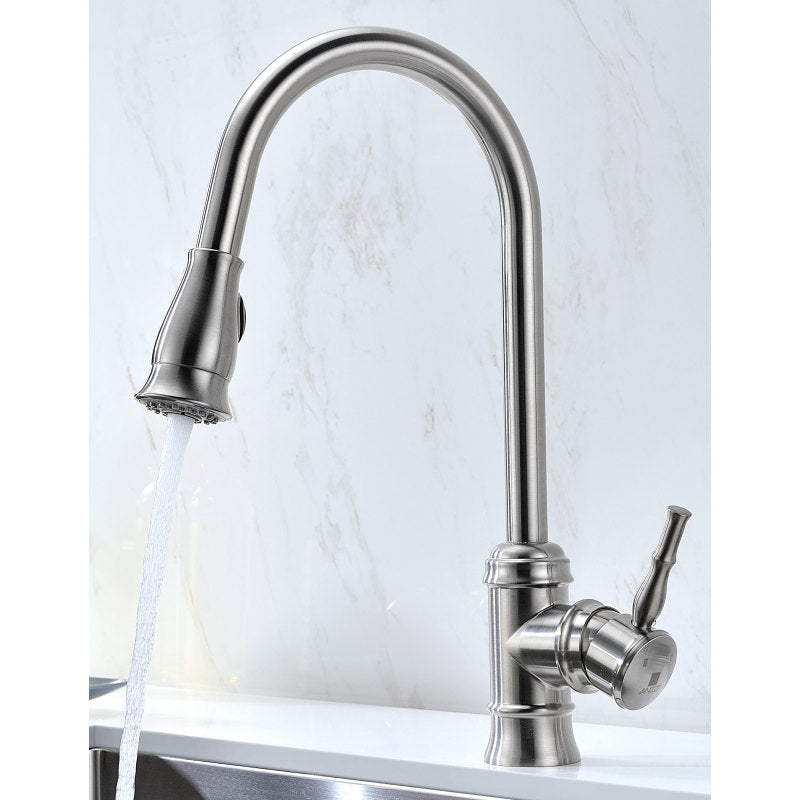 KAZ3218-130 - MOORE Undermount 32 in. Double Bowl Kitchen Sink with Sails Faucet in Brushed Nickel
