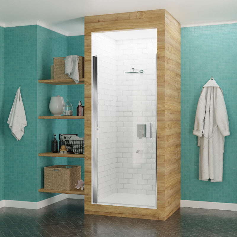 SD-AZ051-01CH - Lancer Series 23.4 in. x 72 in. H Hinged Frameless Shower Door in Polished Chrome with Tsunami Guard Tempered Glass