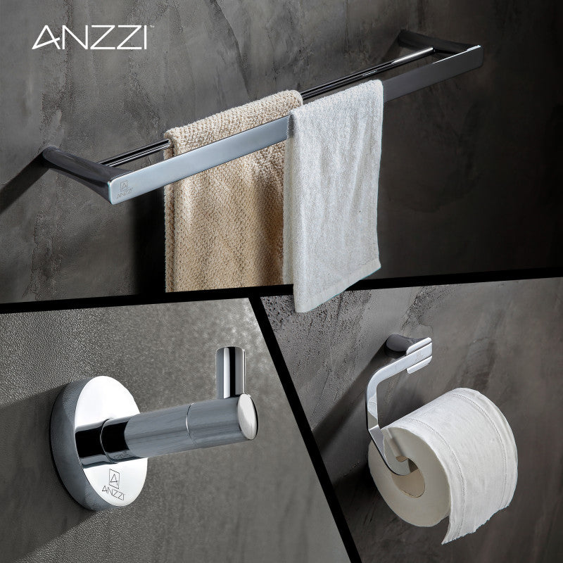 AC-AZSET3-CH - ANZZI 3-Piece Chrome Bathroom Accessories Set - Hand Towel Holder - Toilet Paper Holder - Towel Holder
