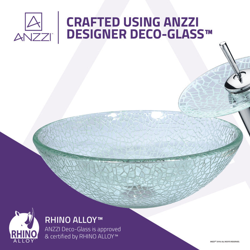 Paeva Series Deco-Glass Vessel Sink in Crystal Clear Chipasi with Matching Chrome Waterfall Faucet