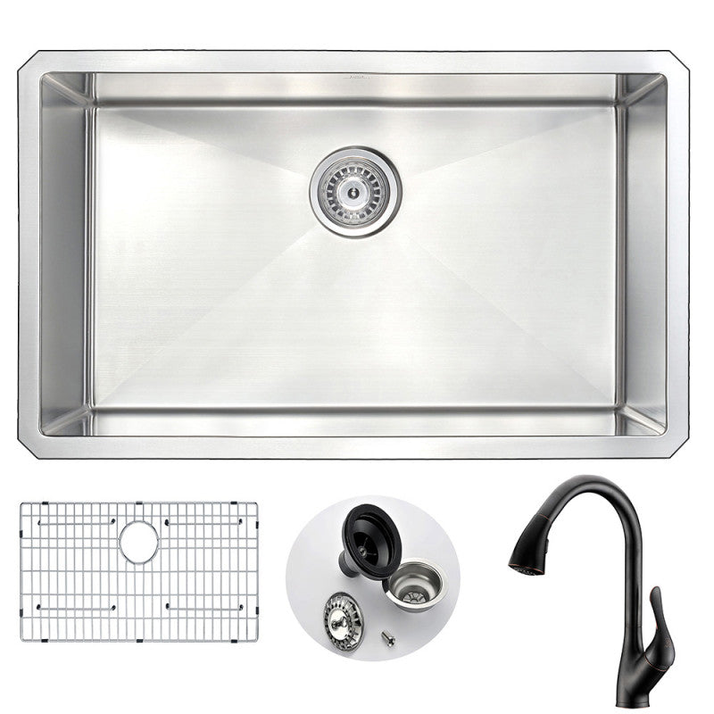 KAZ3018-031O - VANGUARD Undermount 30 in. Single Bowl Kitchen Sink with Accent Faucet in Oil Bronze