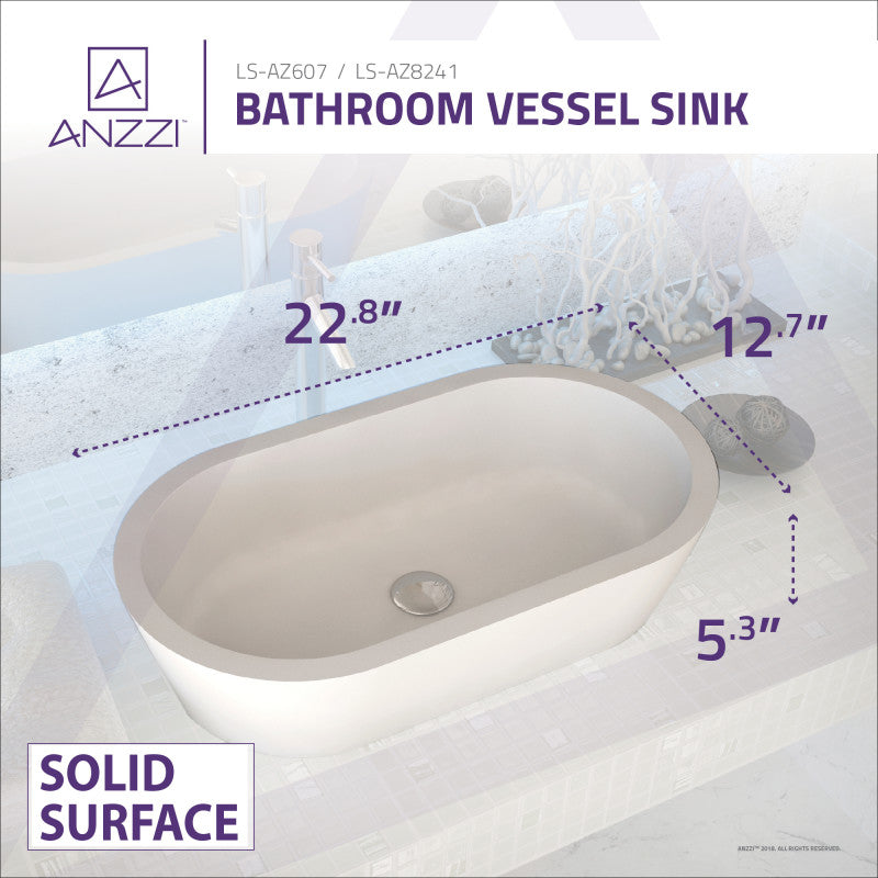 Vaine Series 23 in. L x 13 in. W Man Made Oval Solid Surface Freestanding Bathroom Vessel Sink in Matte White Stone