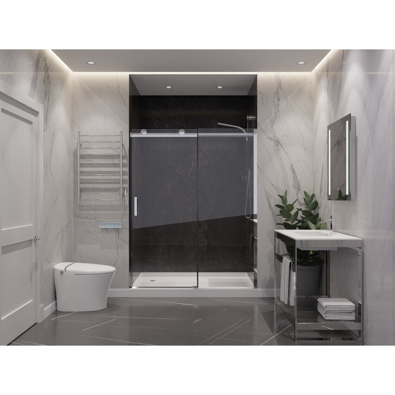SD-FRLS05701CH - Rhodes Series 48 in. x 76 in. H Sliding Frameless Shower Door in Chrome with Tsunami Guard Tempered Clear Glass