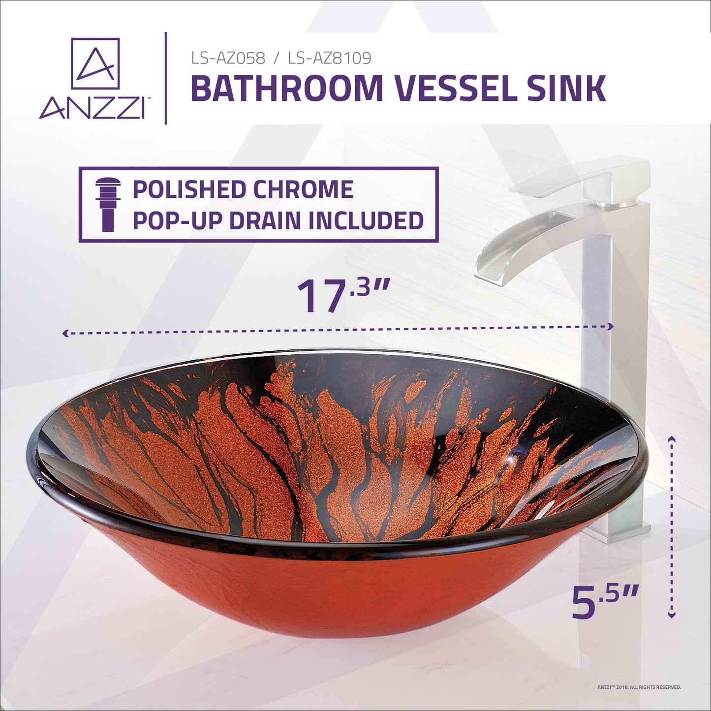 Ore Series Deco-Glass Vessel Sink in Lustrous Red and Black