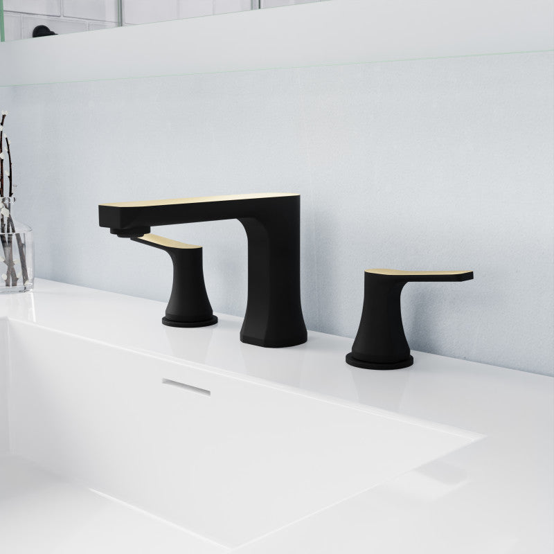 L-AZ902MB-BG - 2-Handle 3-Hole 8 in. Widespread Bathroom Faucet With Pop-up Drain in Matte Black & Brushed Gold