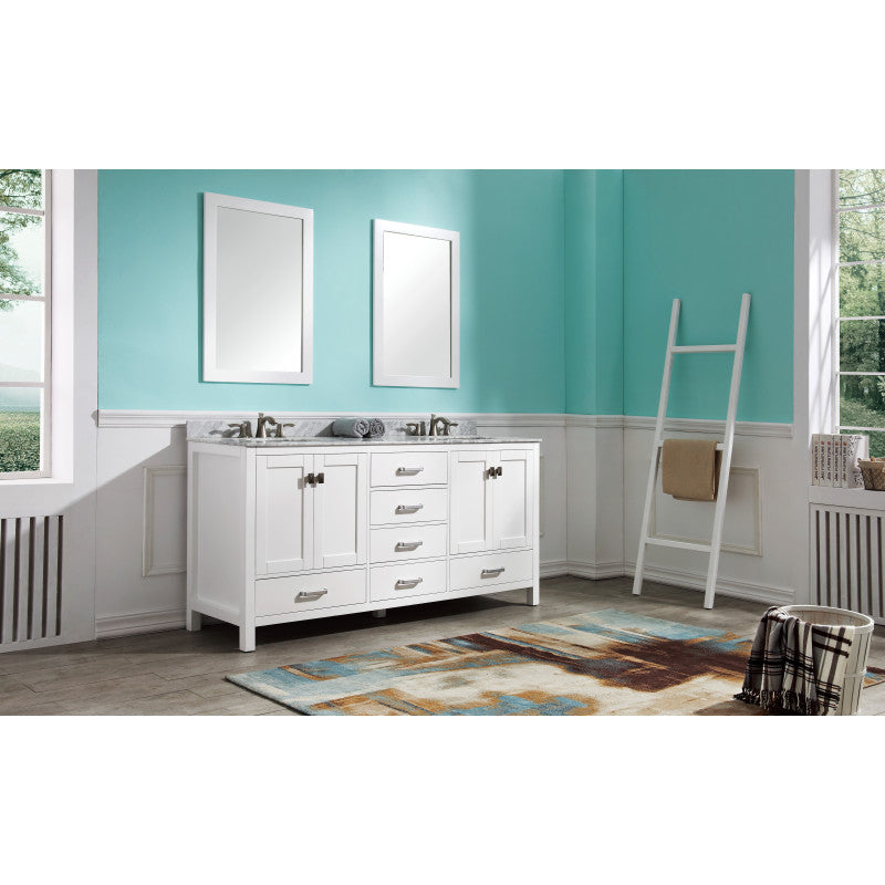 VT-MRCT0072-WH - 72 in. W x 22 in. D x 36 in. H Double Sink Bath Vanity Set in White with White Carrara Marble Top and Matching Mirrors
