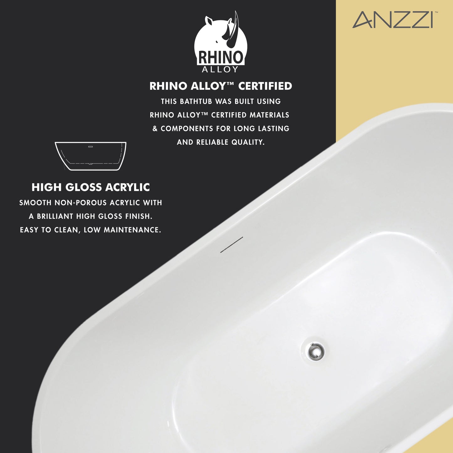 Chand Series 55 in. x 30 in. Flat Bottom Acrylic Freestanding Soaking Bathtub with Center Drain in Glossy White