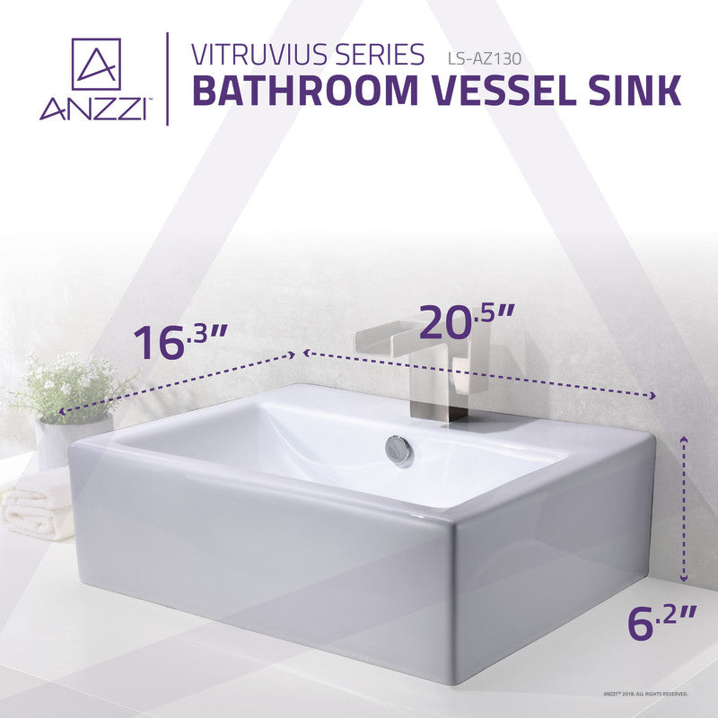 Vitruvius Series 21 in. L x 16 in. W Deck Mount Rectangular Non-Porous Bathroom Vessel Sink in Glossy White Ceramic