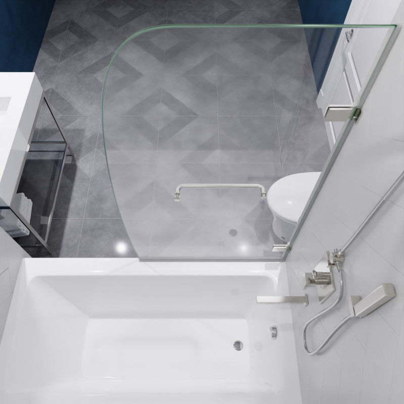 Grand Series 31.5 in. by 56 in. Frameless Hinged Tub Door in Brushed Nickel