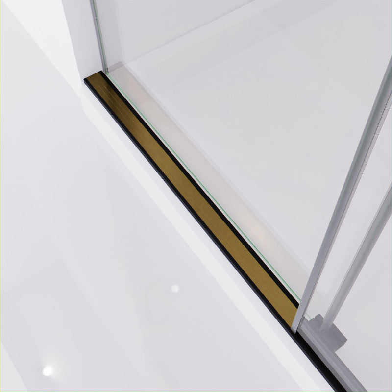 Madam Series 76-in. x 48-in. Frameless Sliding Shower Door in Matte Black and Brushed Gold