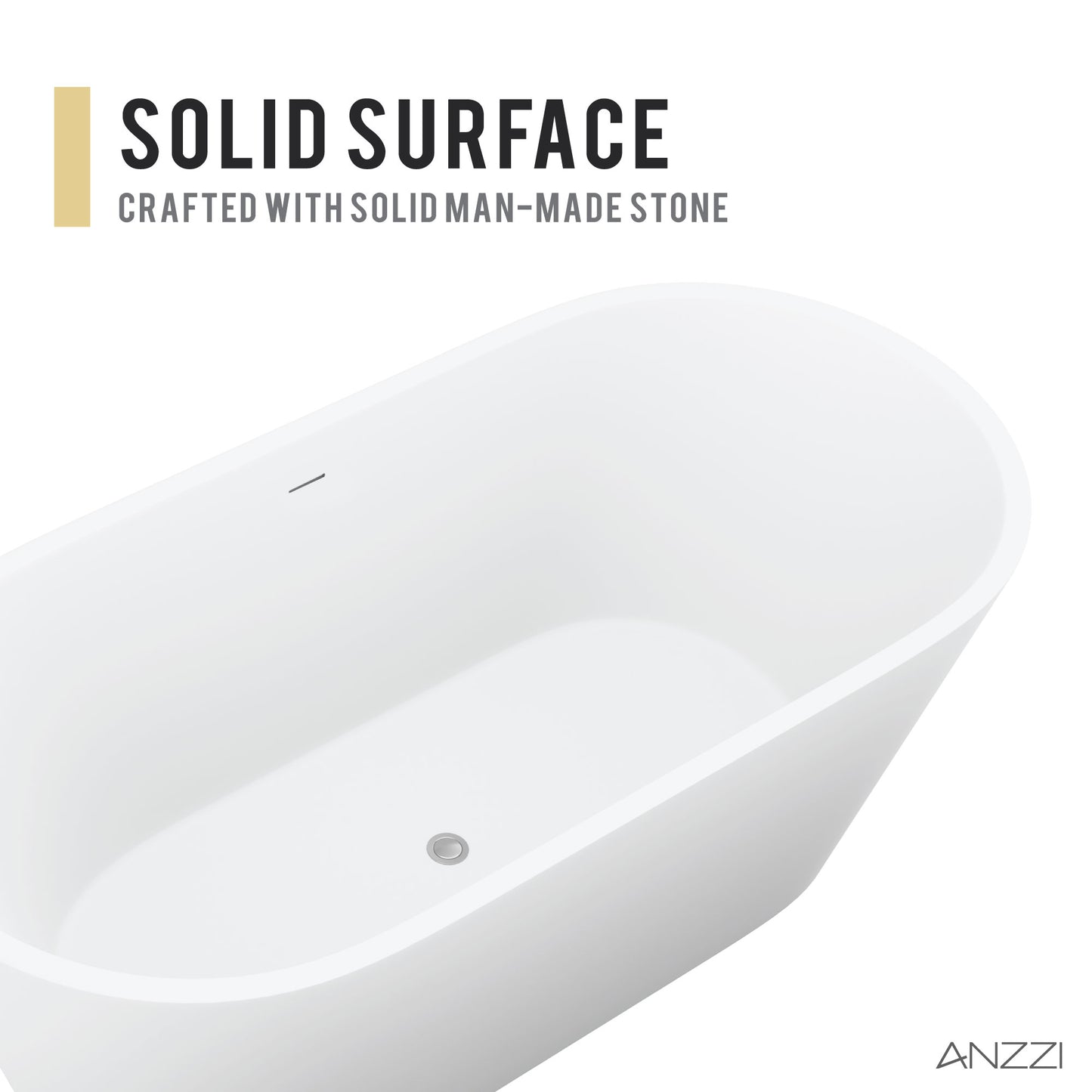 Rossetto Series 67 in. x 28 in. Flat Bottom Solid Surface Freestanding Soaking Bathtub with Center Drain in Matte White