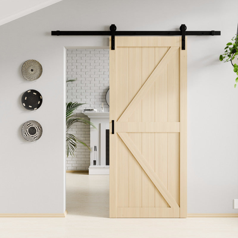 ID-AZBD01 - Mammoth Series 36 in. x 84 in. All Natural Finish MDF Interior Sliding Barn Door with Hardware Kit in Matte Black