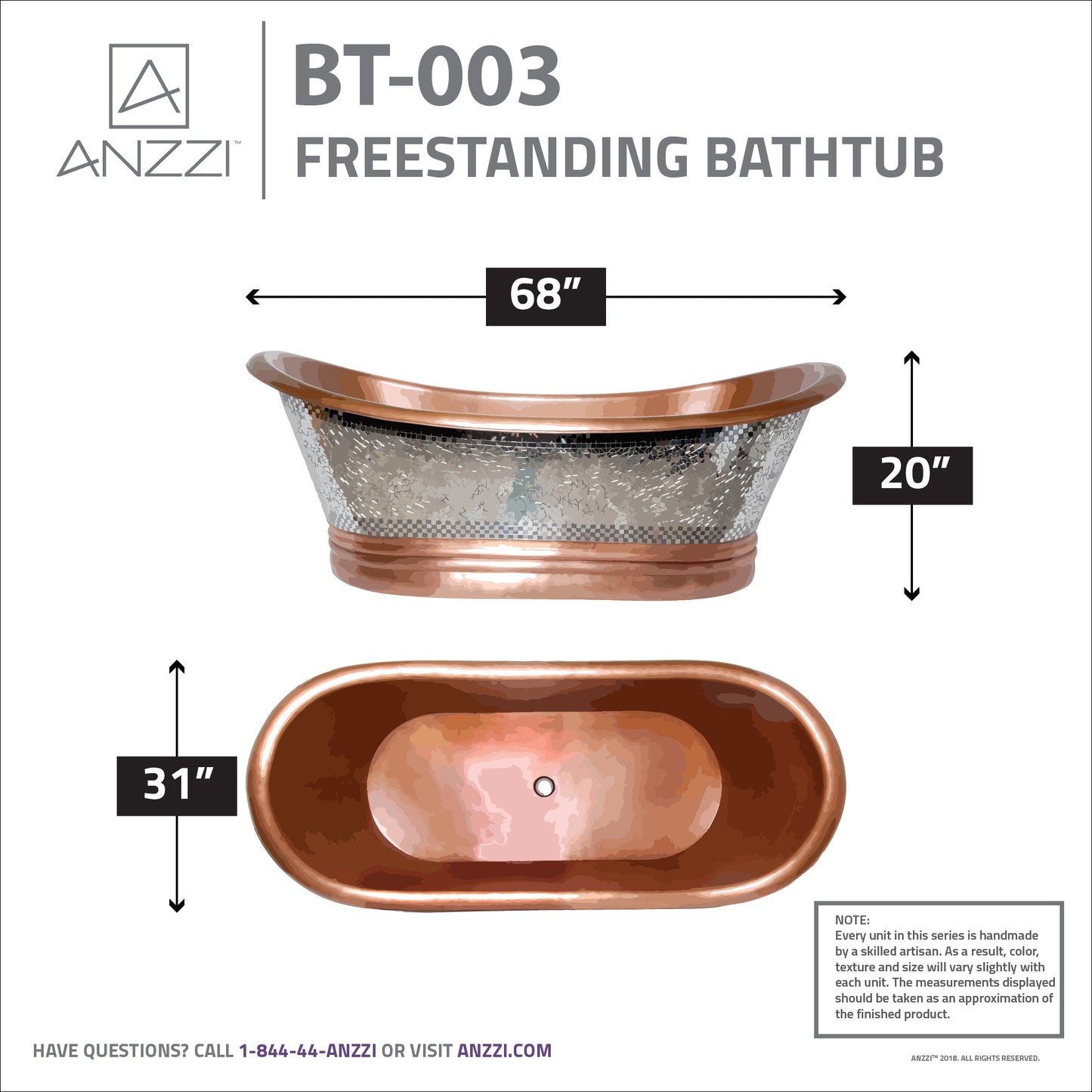 Theodosius 68 in. Handmade Copper Double Slipper Flatbottom Non-Whirlpool Bathtub in Polished Antique Copper