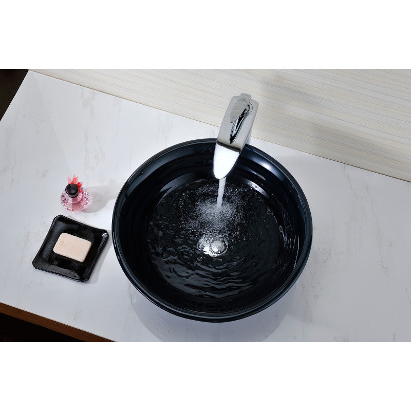 Tempo Series 17 in. Bathroom Vessel Sink with Scratch-Tough and Stain-Resistant Surface in Lustrous Blue Glass