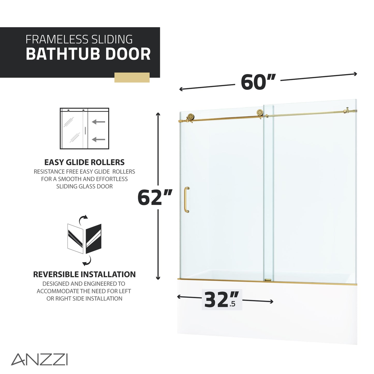 Raymore Series 60 in. x 62 in. Frameless Sliding Tub Door