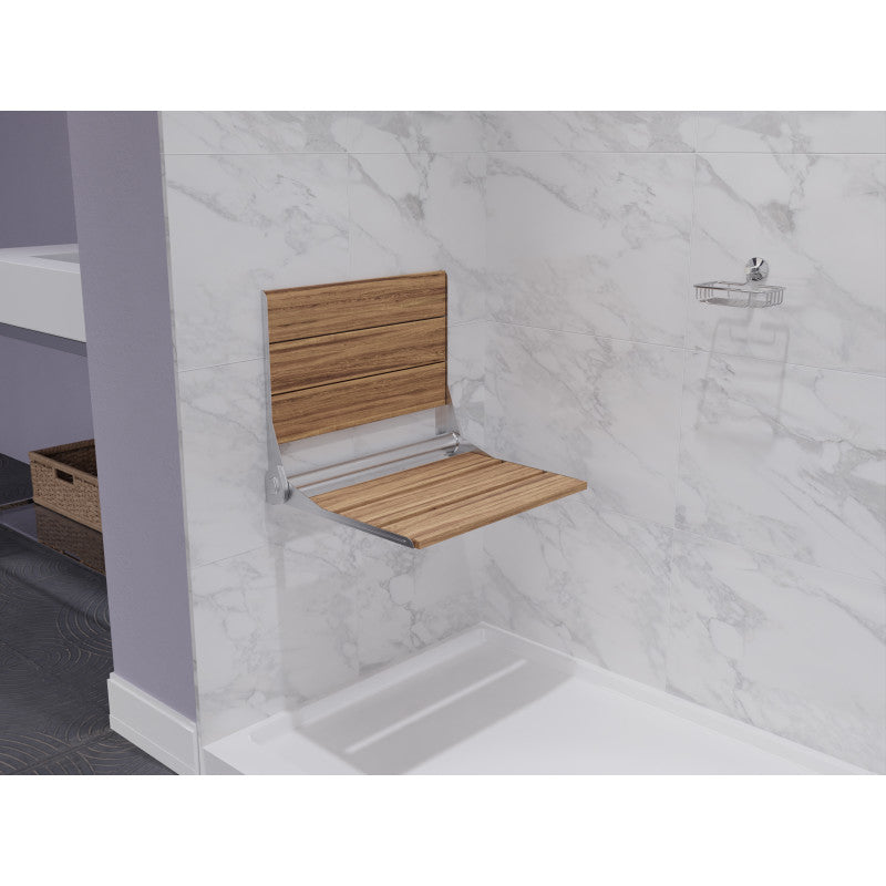 Saxon 17 in. Teak Wall Mounted Folding Shower Seat