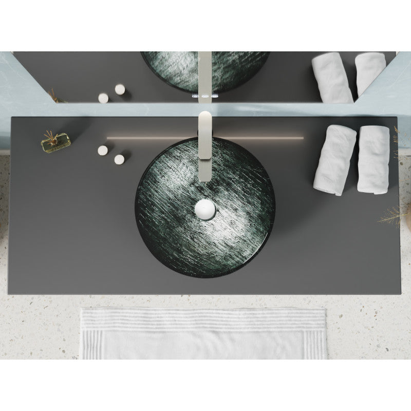 Amalfi Round Glass Vessel Bathroom Sink with Stellar Grey Finish