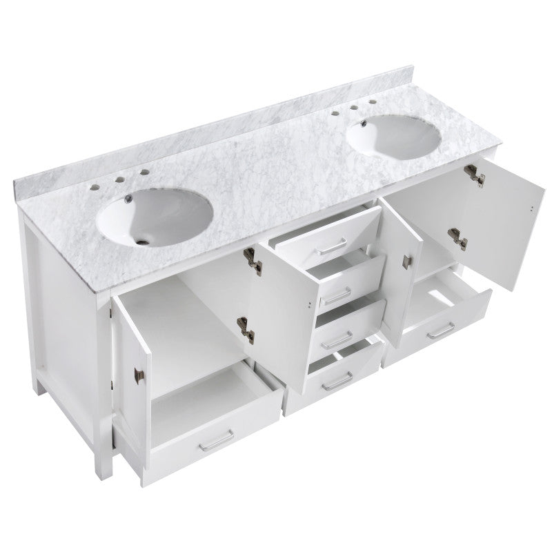 Chateau 72 in. W x 22 in. D Bathroom Vanity Set with Carrara Marble Top with White Sink