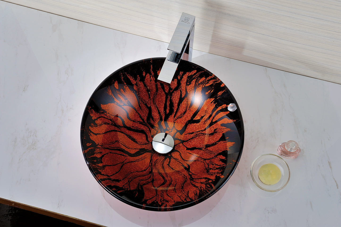Ore Series Deco-Glass Vessel Sink in Lustrous Red and Black
