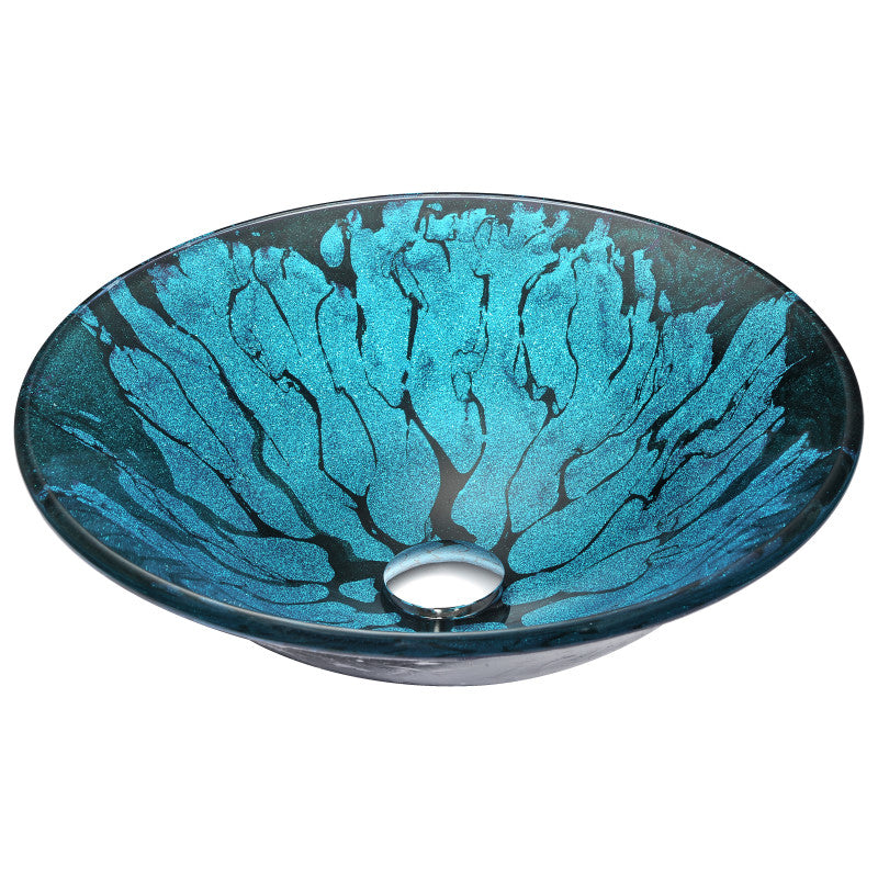 LSAZ046-097B - Key Series Deco-Glass Vessel Sink in Lustrous Blue and Black with Key Faucet in Brushed Nickel
