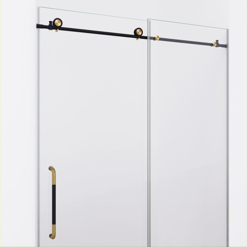 Madam Series 76-in. x 48-in. Frameless Sliding Shower Door in Matte Black and Brushed Gold