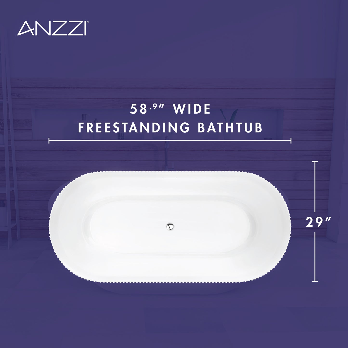 Bailey 59 in. Acrylic and Solid Surface Glossy Flatbottom Freestanding Soaking Bathtub in White