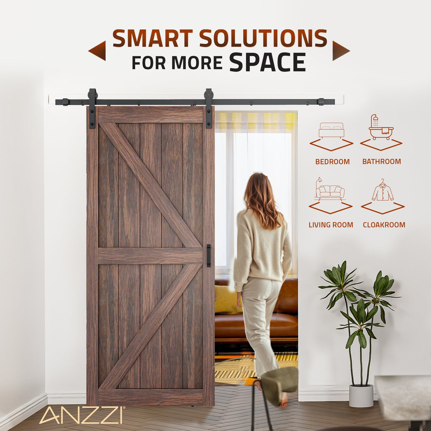 Skocjan Series 36 in. x 84 in. Rustic Wood Finish MDF Interior Sliding Barn Door with Hardware Kit in Matte Black