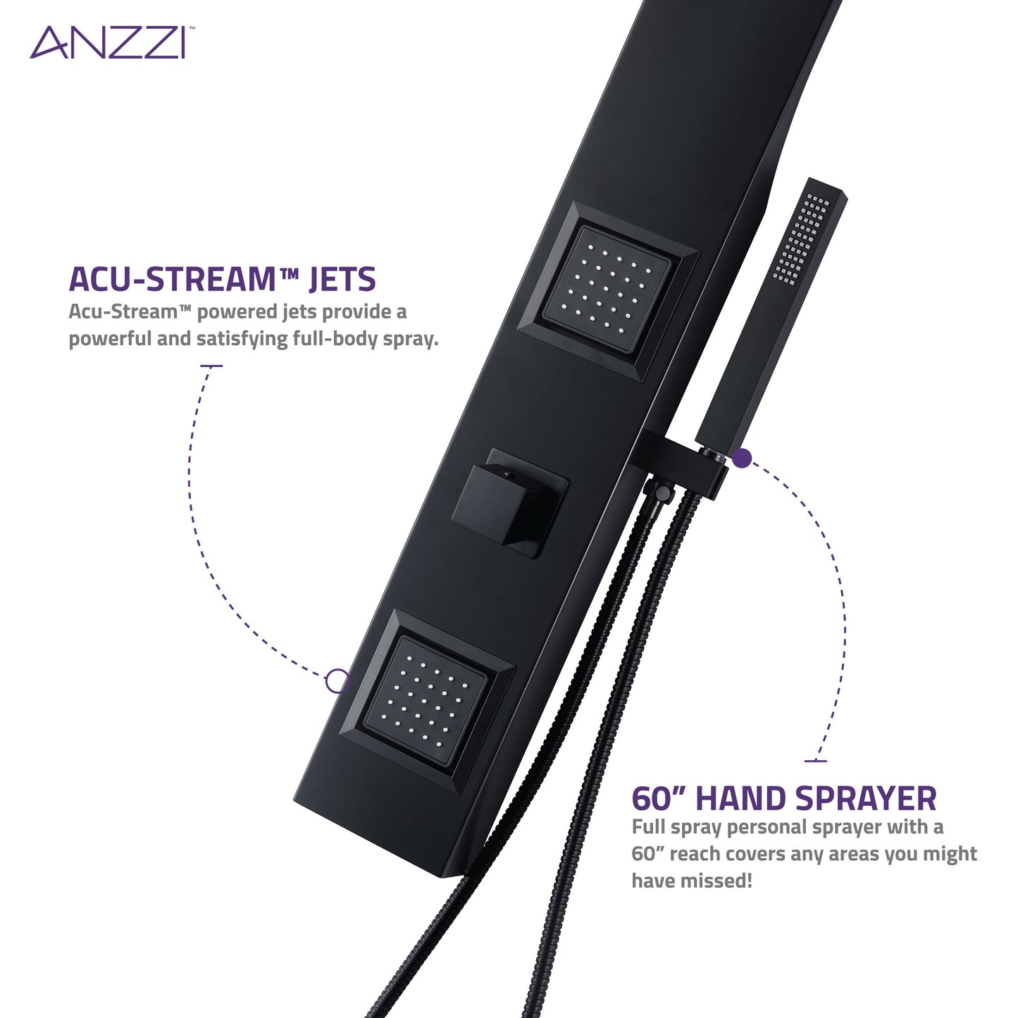 Aura 2-Jetted Shower Panel with Heavy Rain Shower & Spray Wand