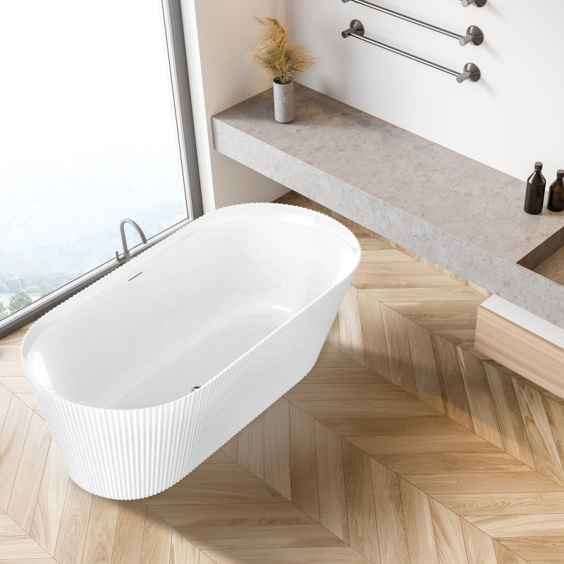 Bailey 65 in. Acrylic and Solid Surface Glossy Flatbottom Freestanding Soaking Bathtub in White