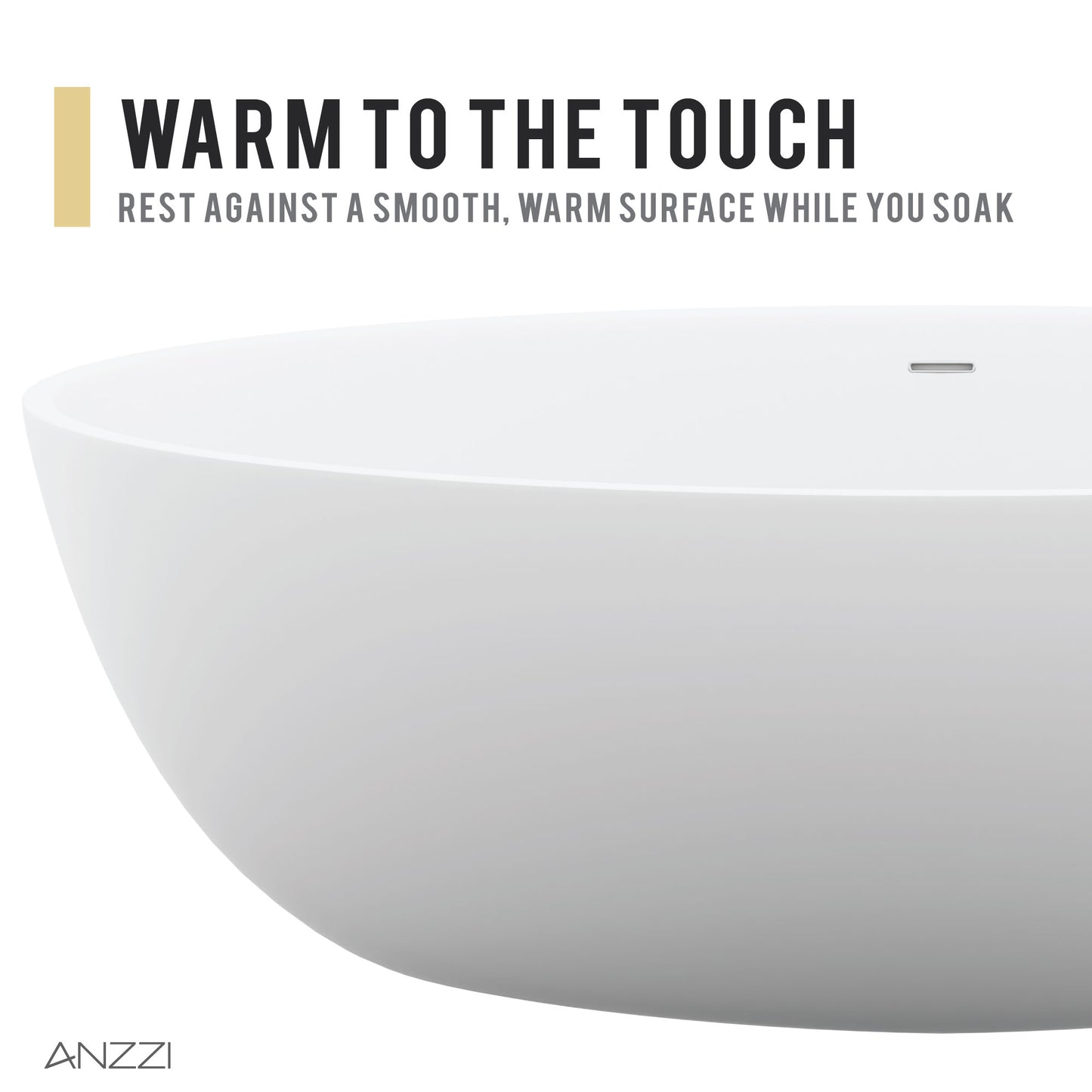 Hangiri 5.5 ft. Solid Surface Center Drain Freestanding Bathtub in Matte White