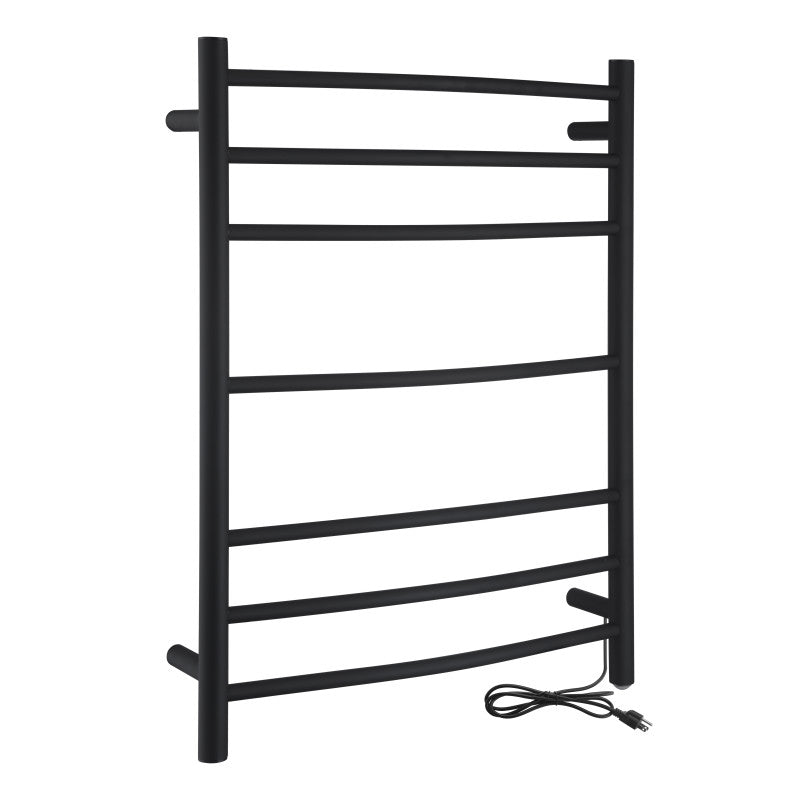 TW-AZ027MBK - Gown Series 7-Bar Wall Mounted Electric Plug-In Bathroom Towel Warmer Rack in Matte Black Finish Stainless Steel