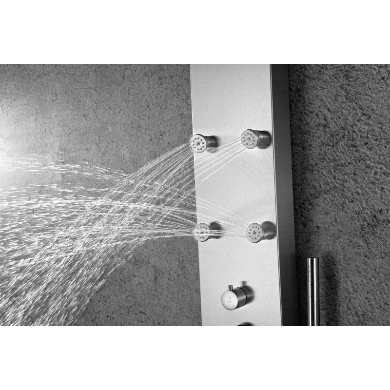 Fontan 64 in. 6-Jetted Full Body Shower Panel with Heavy Rain Shower and Spray Wand in Brushed Steel