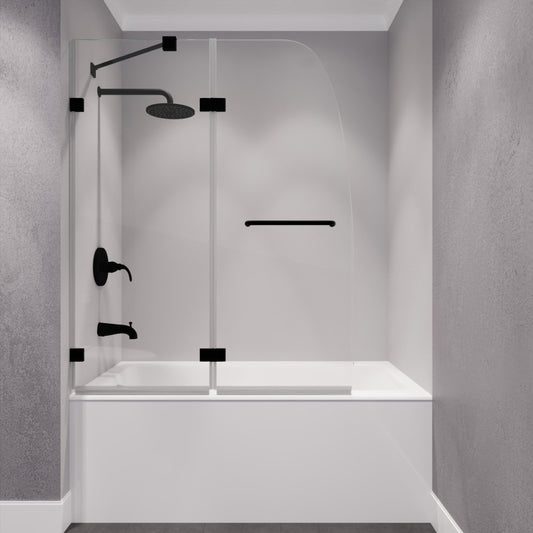 SD-AZ11-01MB - Herald Series 48 in. by 58 in. Frameless Hinged Tub Door in Matte Black with Clear Tempered Glass and Tsunami Guard