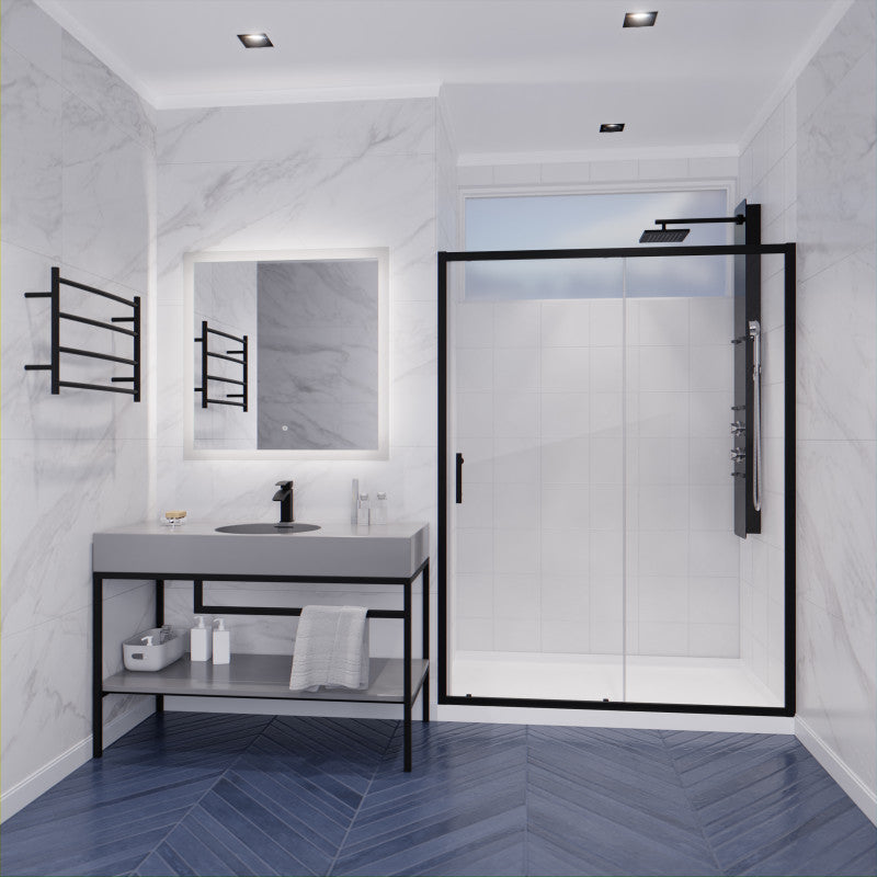 SD-AZ052-01MB - Halberd Series 48 in. x 72 in. H Sliding Framed Shower Door in Matte Black with Tsunami Guard Tempered Clear Glass