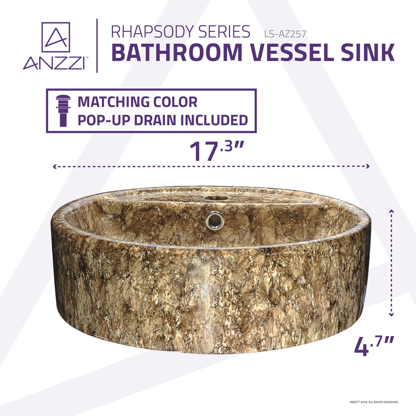 Rhapsody Series Ceramic Vessel Sink in Neolith Marble Finish