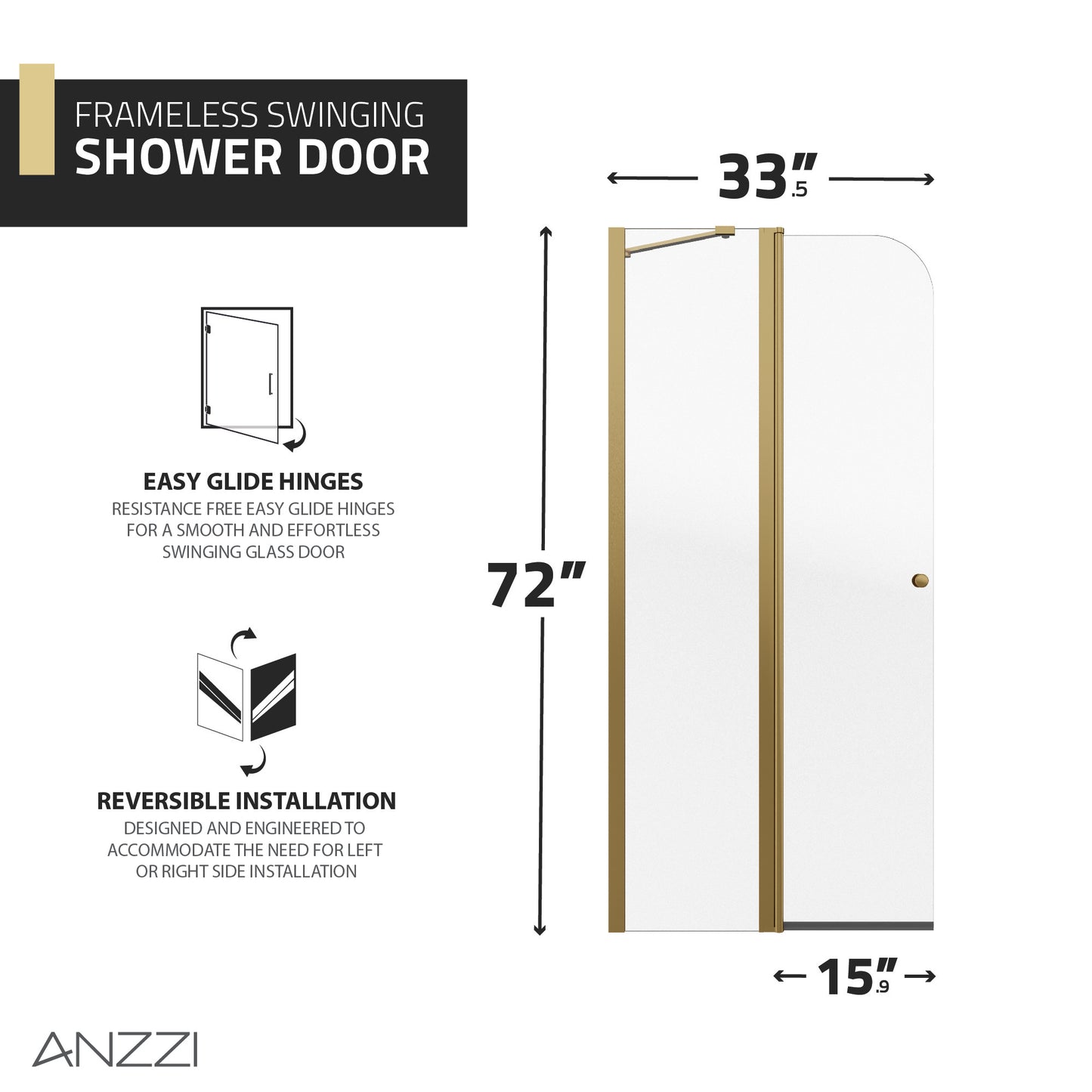 Romance 72-in. x 33.5-in. Frameless Swinging Shower Door