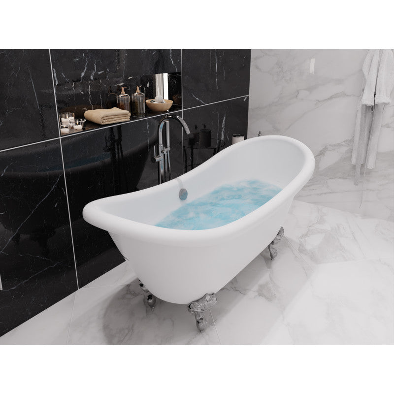 Falco Series 70 in. x 29 in. Soaking Freestanding Bathtub with Center Drain in Glossy White with Polished Chrome Feet
