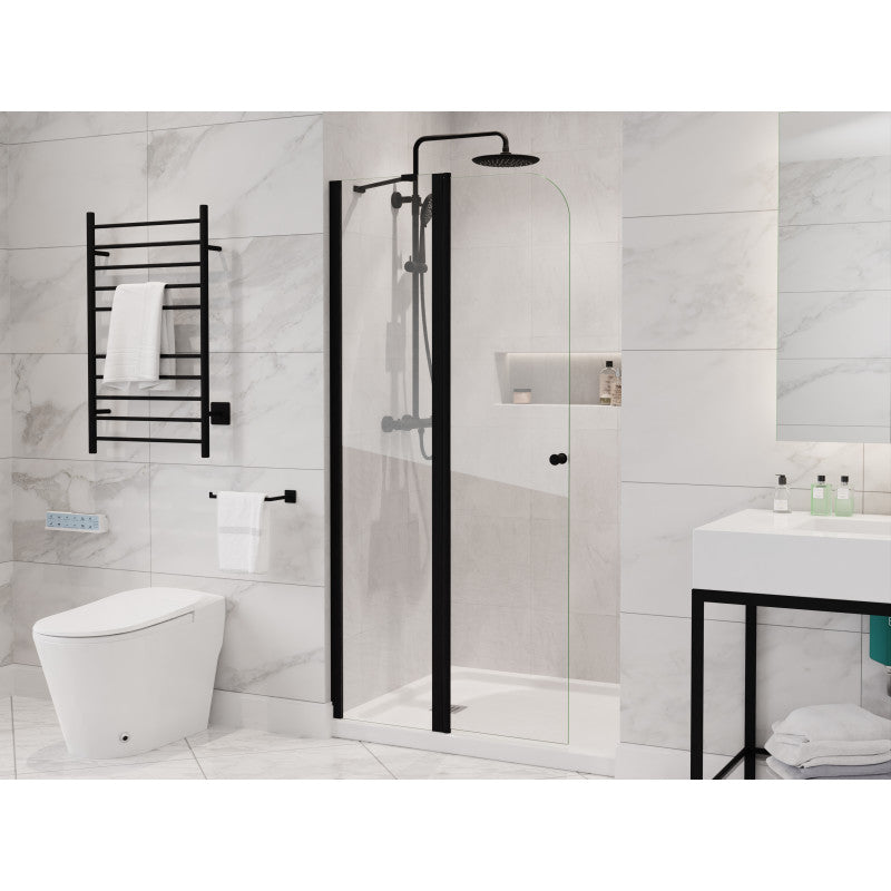 SD-AZ14-01MB - Romance Series 33.3 in. x 72 in. H Hinged Frameless Shower Door in Matte Black with Tsunami Guard Tempered Glass
