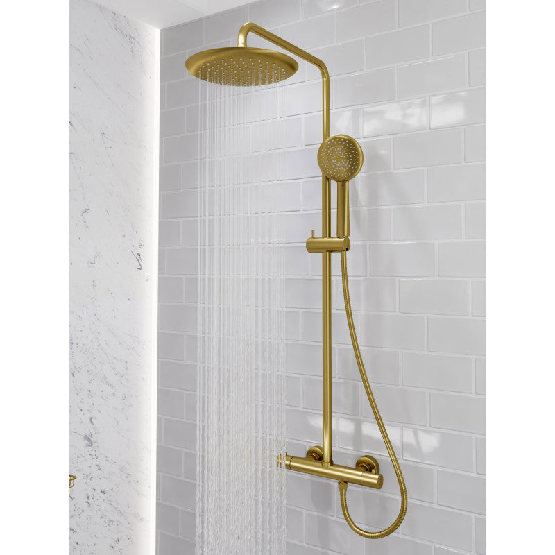 SH-AZ101BG - Heavy Rainfall Stainless Steel Shower Bar with Hand Sprayer in Brushed Gold