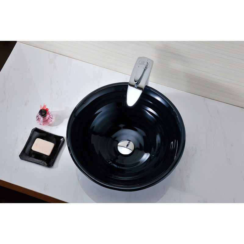 Tempo Series 17 in. Bathroom Vessel Sink with Scratch-Tough and Stain-Resistant Surface in Lustrous Blue Glass