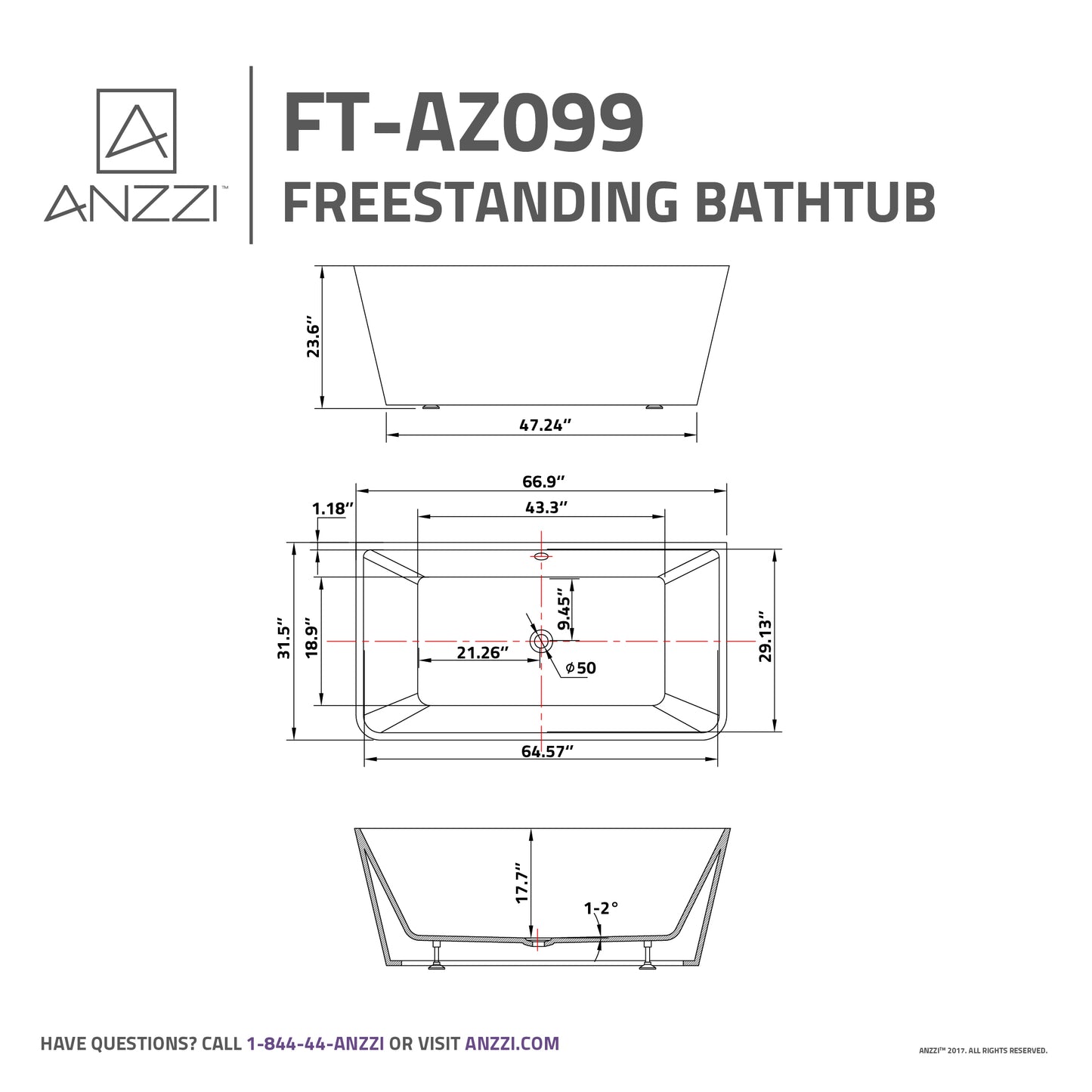 Zenith Series 5.58 ft. Freestanding Bathtub in White